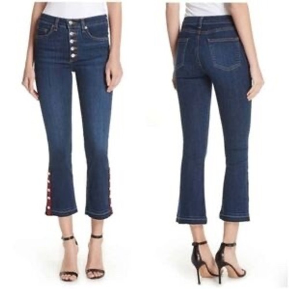 Veronica Beard Carolyn Baby Boot Jeans Womens 30 Dark Sea Blue Button Fly Denim